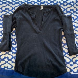 Free People Black V Neck T Shirt